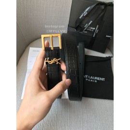 Ysl Crocodile Leather Vintage Gold Buckle 30mm Belt For Women 