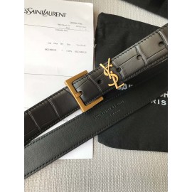 Ysl Crocodile Leather Vintage Gold Buckle 30mm Belt For Women 