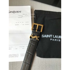 Ysl Crocodile Leather Vintage Gold Buckle 30mm Belt For Women 