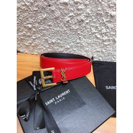Ysl Calf Leather Vintage Gold Buckle 30mm Belt For Women Red