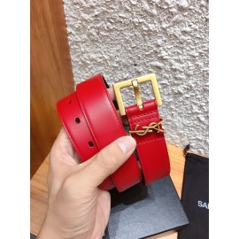 Ysl Calf Leather Vintage Gold Buckle 30mm Belt For Women Red