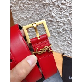 Ysl Calf Leather Vintage Gold Buckle 30mm Belt For Women Red