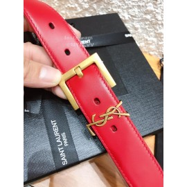 Ysl Calf Leather Vintage Gold Buckle 30mm Belt For Women Red