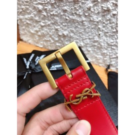 Ysl Calf Leather Vintage Gold Buckle 30mm Belt For Women Red