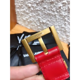 Ysl Calf Leather Vintage Gold Buckle 30mm Belt For Women Red