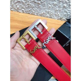 Ysl Calf Leather Vintage Gold Buckle 30mm Belt For Women Red