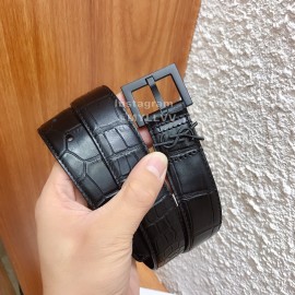 Ysl Black Calf Leather Vintage Black Buckle 30mm Belt For Women 