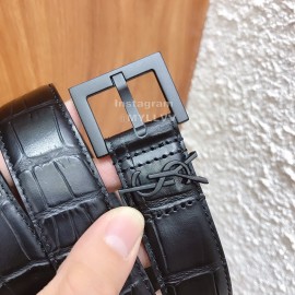 Ysl Black Calf Leather Vintage Black Buckle 30mm Belt For Women 