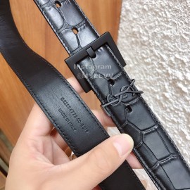 Ysl Black Calf Leather Vintage Black Buckle 30mm Belt For Women 