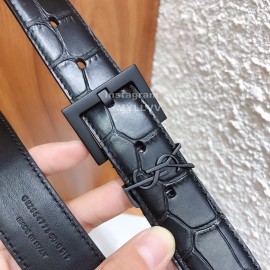 Ysl Black Calf Leather Vintage Black Buckle 30mm Belt For Women 