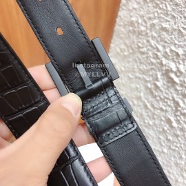 Ysl Black Calf Leather Vintage Black Buckle 30mm Belt For Women 