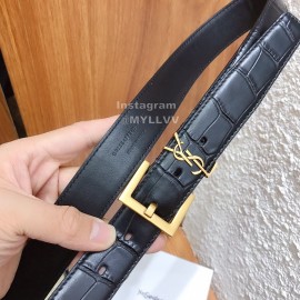 Ysl Black Calf Leather Vintage Gold Buckle 30mm Belt For Women 