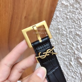 Ysl Black Calf Leather Vintage Gold Buckle 30mm Belt For Women 