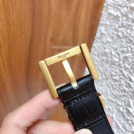 Ysl Black Calf Leather Vintage Gold Buckle 30mm Belt For Women 