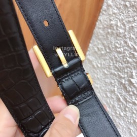 Ysl Black Calf Leather Vintage Gold Buckle 30mm Belt For Women 