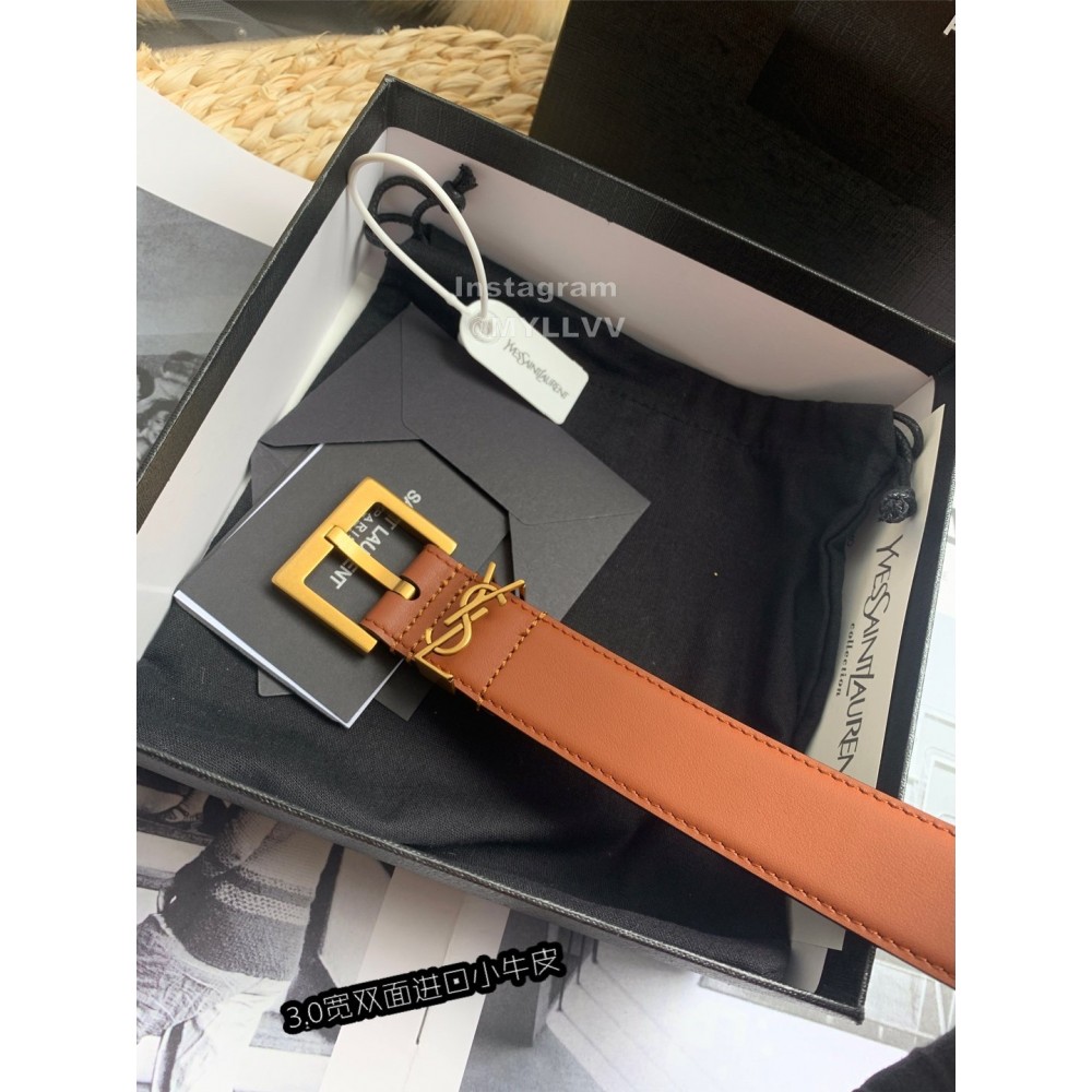 Ysl Calf Leather Square Needle Copper Buckle 30mm Belt For Women 
