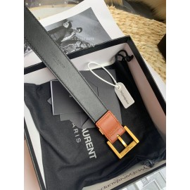 Ysl Calf Leather Square Needle Copper Buckle 30mm Belt For Women 