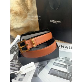 Ysl Calf Leather Square Needle Copper Buckle 30mm Belt For Women 