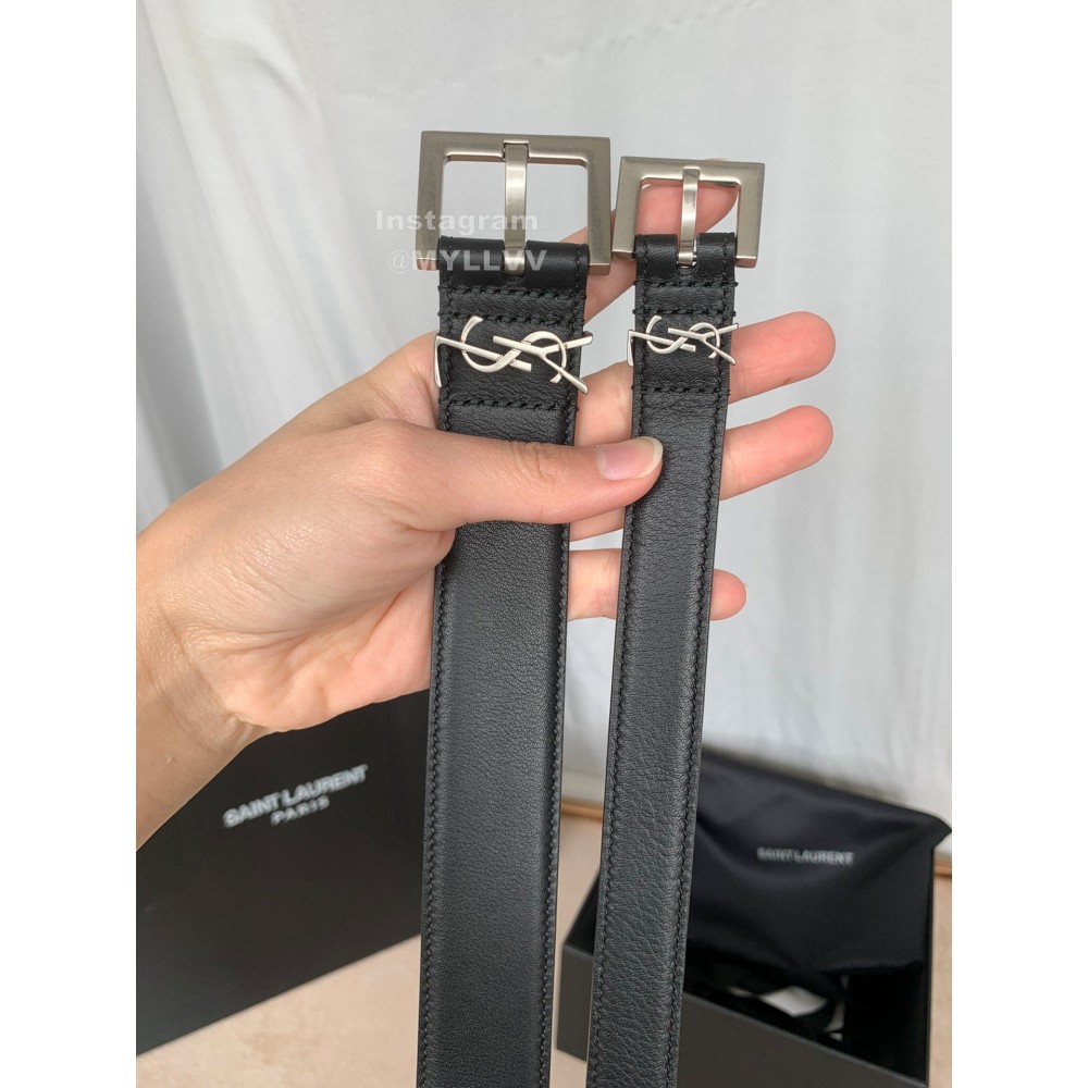 Ysl Vintage Calf Leather Silver Needle Buckle Belt 