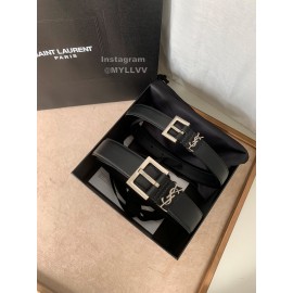 Ysl Vintage Calf Leather Silver Needle Buckle Belt 