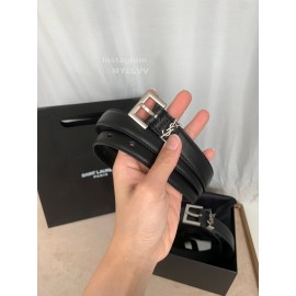 Ysl Vintage Calf Leather Silver Needle Buckle Belt 