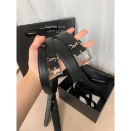 Ysl Vintage Calf Leather Silver Needle Buckle Belt 