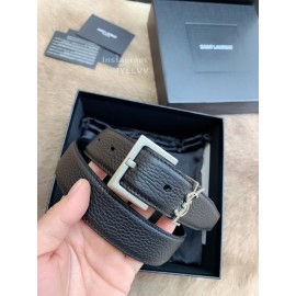 Ysl Black Calf Leather Vintage Silver Pin Buckle 30mm Belt 