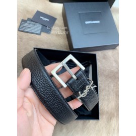 Ysl Black Calf Leather Vintage Silver Pin Buckle 30mm Belt 