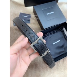Ysl Black Calf Leather Vintage Silver Pin Buckle 30mm Belt 
