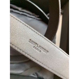 Ysl Black Calf Leather Vintage Silver Pin Buckle 30mm Belt 