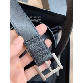 Ysl Black Calf Leather Vintage Silver Pin Buckle 30mm Belt 