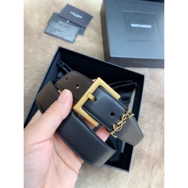 Ysl New Black Calf Leather Vintage Gold Pin Buckle 30mm Belt 