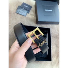 Ysl New Black Calf Leather Vintage Gold Pin Buckle 30mm Belt 