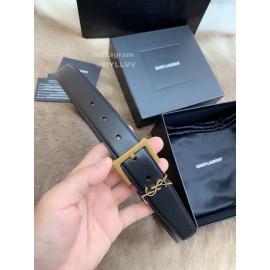 Ysl New Black Calf Leather Vintage Gold Pin Buckle 30mm Belt 