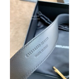 Ysl New Black Calf Leather Vintage Gold Pin Buckle 30mm Belt 