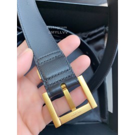 Ysl New Black Calf Leather Vintage Gold Pin Buckle 30mm Belt 