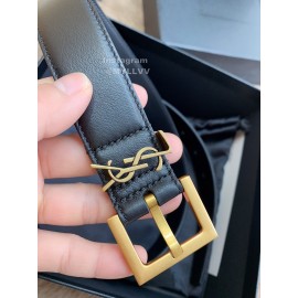 Ysl New Black Calf Leather Vintage Gold Pin Buckle 30mm Belt 