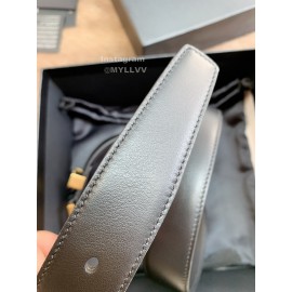 Ysl New Black Calf Leather Vintage Gold Pin Buckle 30mm Belt 