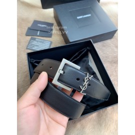 Ysl New Black Calf Leather Vintage Silver Pin Buckle 30mm Belt 