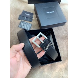 Ysl New Black Calf Leather Vintage Silver Pin Buckle 30mm Belt 