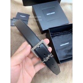 Ysl New Black Calf Leather Vintage Silver Pin Buckle 30mm Belt 