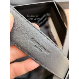 Ysl New Black Calf Leather Vintage Silver Pin Buckle 30mm Belt 