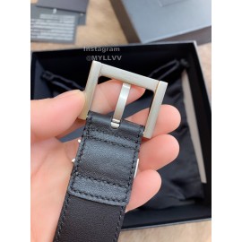 Ysl New Black Calf Leather Vintage Silver Pin Buckle 30mm Belt 