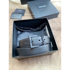 Ysl Calf Leather Vintage Black Pin Buckle 30mm Belt 