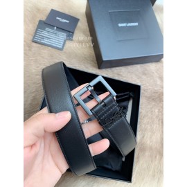 Ysl Calf Leather Vintage Black Pin Buckle 30mm Belt 