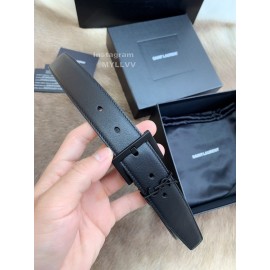 Ysl Calf Leather Vintage Black Pin Buckle 30mm Belt 