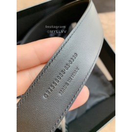 Ysl Calf Leather Vintage Black Pin Buckle 30mm Belt 