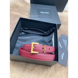 Ysl Fashion Cowhide Vintage Pin Buckle 20mm Belt Wine Red