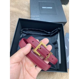 Ysl Fashion Cowhide Vintage Pin Buckle 20mm Belt Wine Red