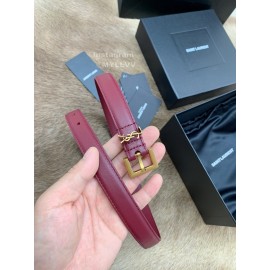 Ysl Fashion Cowhide Vintage Pin Buckle 20mm Belt Wine Red